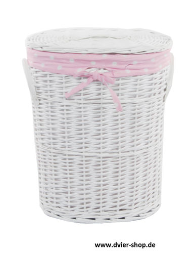 Wäschekorb weide weiß oval rosa VWWK-22WOval-b