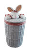 Wäschekorb Wäschesammler Weide weiß rund mit Deckle Plüschtier kaninchen rosa D.32 H.48