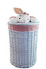 Wäschekorb Wäschesammler Weide weiss rund mit Deckle Plüschtier kaninchen rosa D.46 H.62